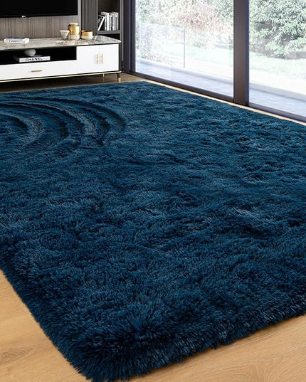 Softlife Rug for Living Room 6x9 Feet Area Rug for Bedroom Super Soft Shaggy Rugs for Kids Room Fluffy Fuzzy Carpets Long Plush Bedside Rug Nursery Christmas Home Decoration for Boys Girls, Navy Blue - LeafyLoom