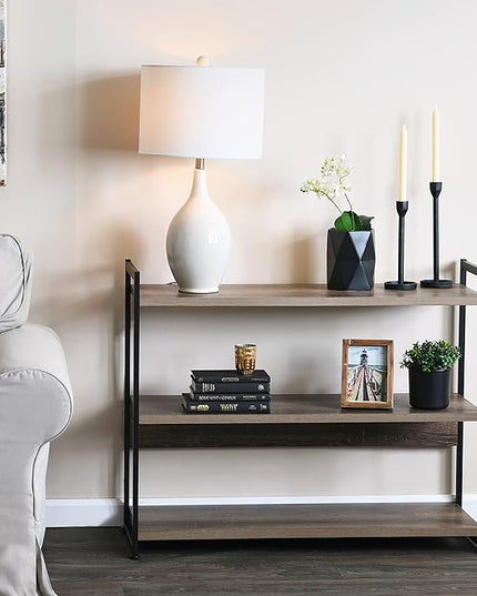 Household Essentials Ashwood 3 Tier Storage Shelf with Metal, Grey Shelves – Black Frame - LeafyLoom