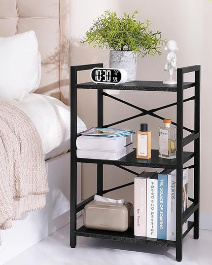 Yoobure Bookshelf Small Book Shelf, Solid Industrial 3 Tier Shelf Bookcase, Short Book Case for Bedroom, Living Room, Office Home, Small Spaces, Black - LeafyLoom