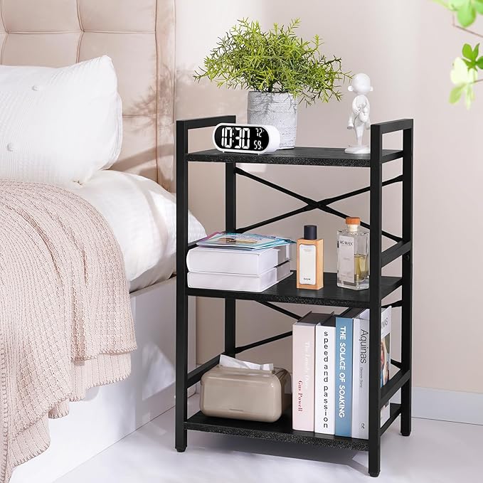 Yoobure Bookshelf Small Book Shelf, Solid Industrial 3 Tier Shelf Bookcase, Short Book Case for Bedroom, Living Room, Office Home, Small Spaces, Black - LeafyLoom