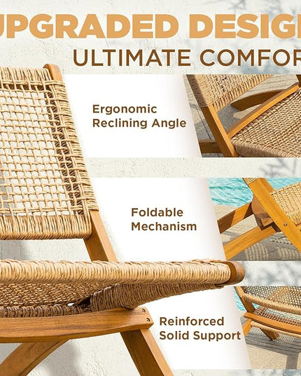 Twisted Wicker Wood Foldable Reclining Bistro Set - LeafyLoom