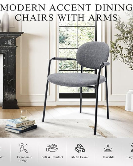 COLAMY Dining Chairs Set of 4, Fabric Dining Chairs Set of 4 with Arms, Upholstered Small Dining Armchairs with Back for Kitchen, Dining Room, Grey - LeafyLoom