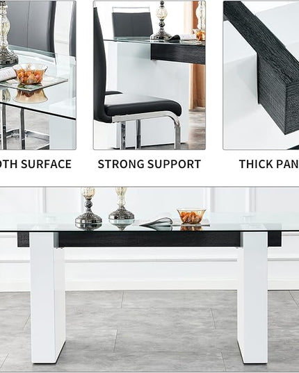 NicBex Large Modern Simple Rectangular Glass Table for 6-8 People, Equipped with 0.4-Inch Tempered Glass Table Top and Large MDF Table Legs for Kitchen, Dining Room, Living Room, White - LeafyLoom