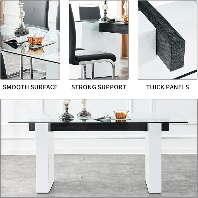 NicBex Large Modern Simple Rectangular Glass Table for 6-8 People, Equipped with 0.4-Inch Tempered Glass Table Top and Large MDF Table Legs for Kitchen, Dining Room, Living Room, White - LeafyLoom