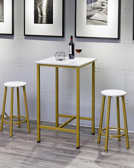 Finnhomy Bar Table Set, 23.6" Pub Table High Top Table, Square Bar Height Table, Bar Table with Stools, Kitchen Table Set for 2, Industrial Breakfast for Kitchen, Living Room, Gold - LeafyLoom