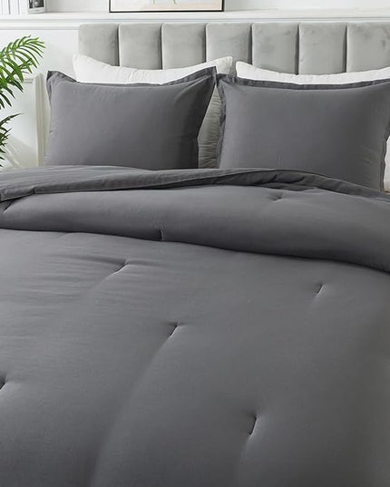 Dark Gray Comforter Set Twin, Solid Grey Down Alternative Bedding Comforter Set, Breathable Fluffy Microfiber Comforter Twin Size (68"x90") for All Seasons with Pillowcase… - LeafyLoom
