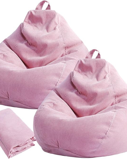 2 Pcs Bean Bag Cover Stuffed Animal Storage Bean Bag Chair Cover Soft Corduroy Stuffed Animal Bean Bag Storage for Kids Adults Indoor Bedroom Organizing Plush Toys(Pink, 100L) - LeafyLoom