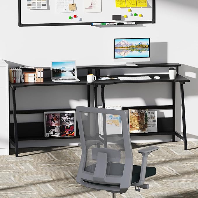 Computer Home Office Desk, 31.5" Desk for Small Spaces with Storage Shelf,Small Computer Desk with Monitor and Bookshelf, Modern Simple Style Laptop Desk - LeafyLoom