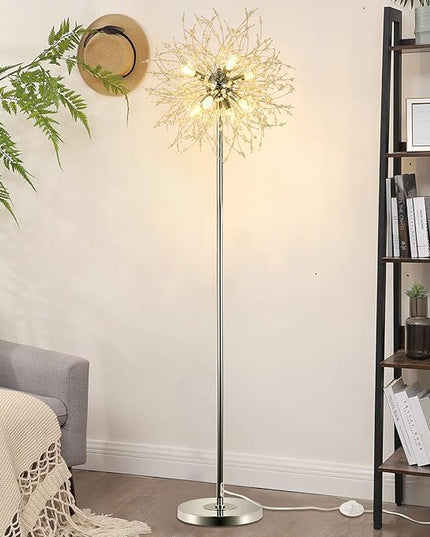 Airposta Crystal Floor Lamp for Bedroom, Floor Lamp for Living Room, Elegant Standing Lamp, 69" Tall Pole Lamp, Modern Floor Lamp for Room Decor, 32 Firework Crystal Harnesses Included, Chrome Finish - LeafyLoom