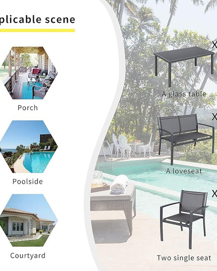 Shintenchi 4 Pieces Patio Furniture Set, Modern Design, Durable Steel Frame, Comfortable Textile Cushions, Easy to Move and Clean - LeafyLoom