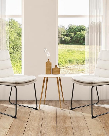 COLAMY Dining Chairs Set of 2, Upholstered Modern Waffle Fabric Dining Room Chairs, Faux Leather Chairs with High Back Side with Metal Legs for Kitchen Dining Living Waiting Room, Cream - LeafyLoom
