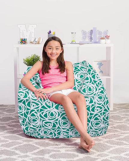 Posh Creations Structured Comfy Bean Bag Chair for Gaming, Reading, and Watching TV, Coronado Chair, Canvas - Roses Mint - LeafyLoom