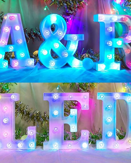 Glintee LED Letter Lights Sign Light Up Letters Sign for Night Light Wedding/Birthday Party Battery Powered Christmas Lamp Home Bar Decoration- (Colorful I) - LeafyLoom