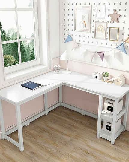 Max & Lily Solid Wood Corner Desk, 55 x 55 Inches, White - LeafyLoom