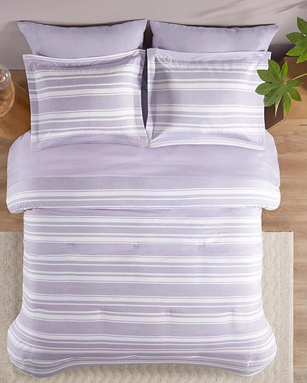 Codi Lavender Purple Queen Comforter Set with Sheets, Striped Bed in a Bag Reversible for All Seasons, Cationic Dyeing Bedding Sets with Comforter, Sheets, Pillowcases & Shams - LeafyLoom
