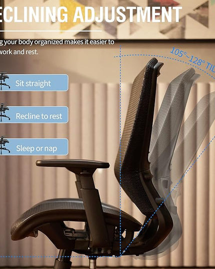Mesh Office Chair,Ergonomic Computer Desk Chair,Sturdy Task Chair- Adjustable Lumbar Support & Armrests,Tilt Function,Comfort Wide Seat,Swivel Home Office Chair (Black) - LeafyLoom
