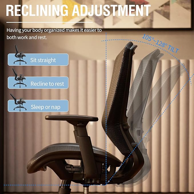 Mesh Office Chair,Ergonomic Computer Desk Chair,Sturdy Task Chair- Adjustable Lumbar Support & Armrests,Tilt Function,Comfort Wide Seat,Swivel Home Office Chair (Black) - LeafyLoom