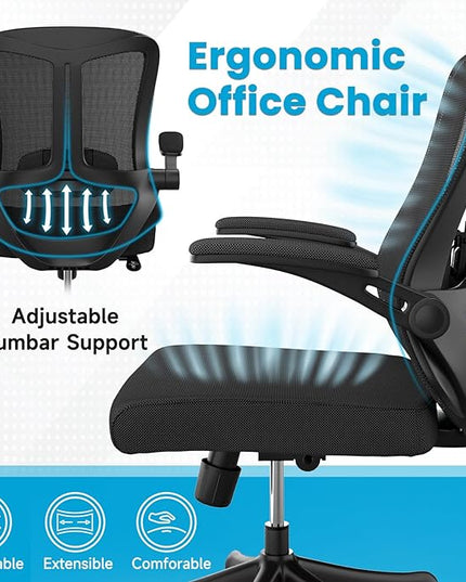 Ergonomic Office Chair - Comfy Desk Chairs with Wheels and Arms, 400LB Heavy Duty Mesh Computer Chairs with Comfortable Lumbar Back Support for Home Office, Bedroom, Study and College Dorm - LeafyLoom
