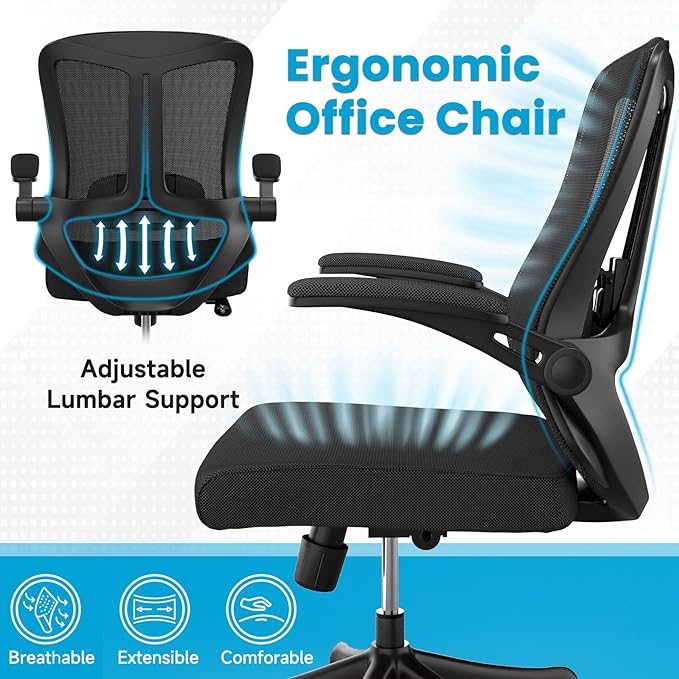 Ergonomic Office Chair - Comfy Desk Chairs with Wheels and Arms, 400LB Heavy Duty Mesh Computer Chairs with Comfortable Lumbar Back Support for Home Office, Bedroom, Study and College Dorm - LeafyLoom