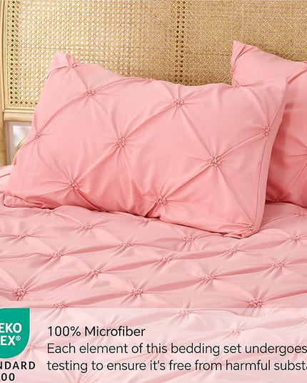 BEDELITE Pink Twin Comforter Set for Girls - 2 Peices Boho Pintuck Bedding Comforter Sets, Lightweight Soft & Warm Twin Bedding Sets with 1 Pillowcase for All Season - LeafyLoom
