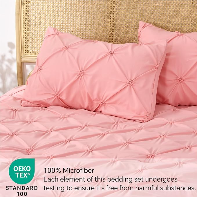 BEDELITE Pink Twin Comforter Set for Girls - 2 Peices Boho Pintuck Bedding Comforter Sets, Lightweight Soft & Warm Twin Bedding Sets with 1 Pillowcase for All Season - LeafyLoom