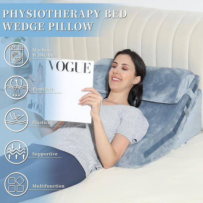 Bed Wedge Pillow for Sleeping 3PCS, 20-in-1 Adjustable Memory Foam Wedge Pillow for Acid Reflux, 3-in-1 Incline Wedge Pillow for After Surgery, Snoring, Back Pain(Dark Grey) - LeafyLoom