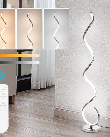 ADISUN LED Modern Floor Lamp for Living Room, Spiral Floor Lamp for Bedroom, 48W Dimmable Floor Lamp for Living Room Office Dining Room-Silver,Remote Control - LeafyLoom