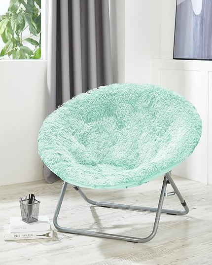 Oversized Mongolian Faux Fur Saucer Chair, Mint - LeafyLoom