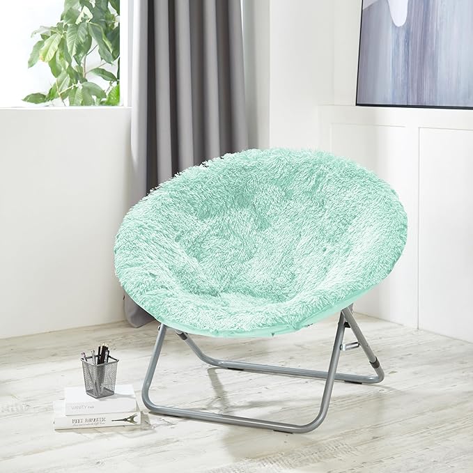 Oversized Mongolian Faux Fur Saucer Chair, Mint - LeafyLoom