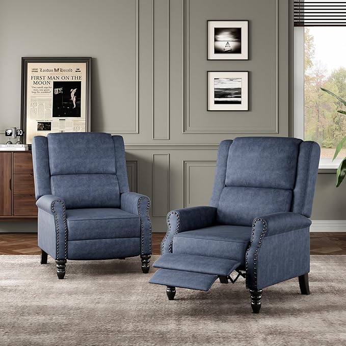 STARY Faux Leather Pushback Recliner Chair for Living Room Bedroom RV, Royal Blue - LeafyLoom