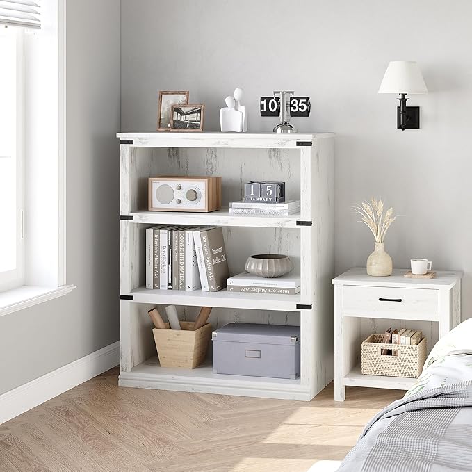 GAOMON 3 Tier Bookcase, Farmhouse Book shelf with Storage Open Display Bookshelves, 40" Low Book Case Wooden 3 Shelf Bookcase Home Decor Furniture for Home Office, Living Room, Bed Room - White - LeafyLoom