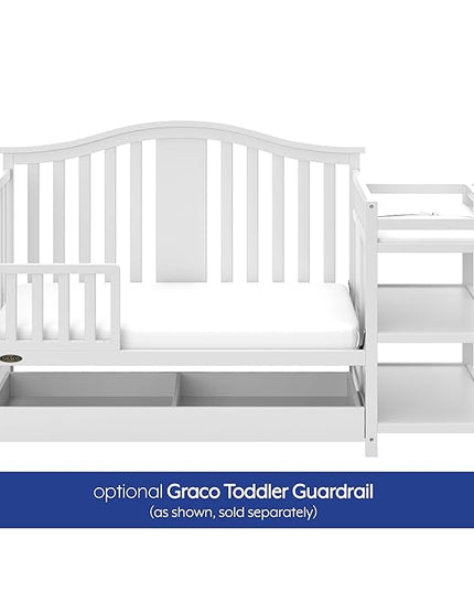 Graco Solano 4-in-1 Convertible Crib and Changer with Drawer (White) – Crib and Changing Table Combo with Drawer, Includes Changing Pad, Converts to Toddler Bed, Daybed and Full-Size Bed - LeafyLoom