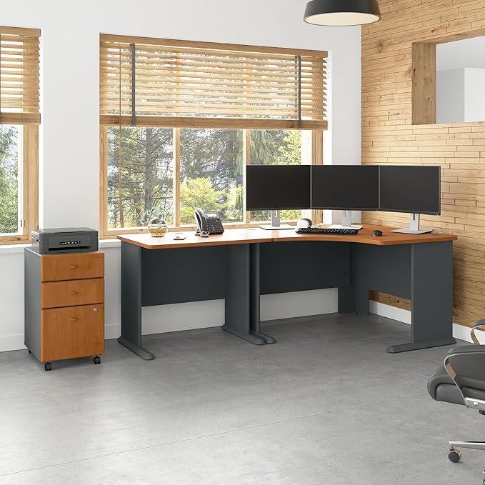 Bush Business Furniture Series A 36W Desk in Natural Cherry and Slate - LeafyLoom