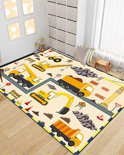 Construction Play Mat Car Rug Play Mat Construction Rugs for Boys Room Car Rug for Boys Room Construction Decor for Boys Room Playroom Rug for Livingroom 3'×5' - LeafyLoom