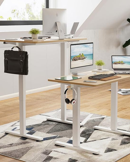 STARY Electric Memory Preset 40 x 24 Inches Adjustable Height Computer Workstation Sit Stand Home Office Desk with Splice Board, 4024, Castin Oak Desktop/White Frame - LeafyLoom