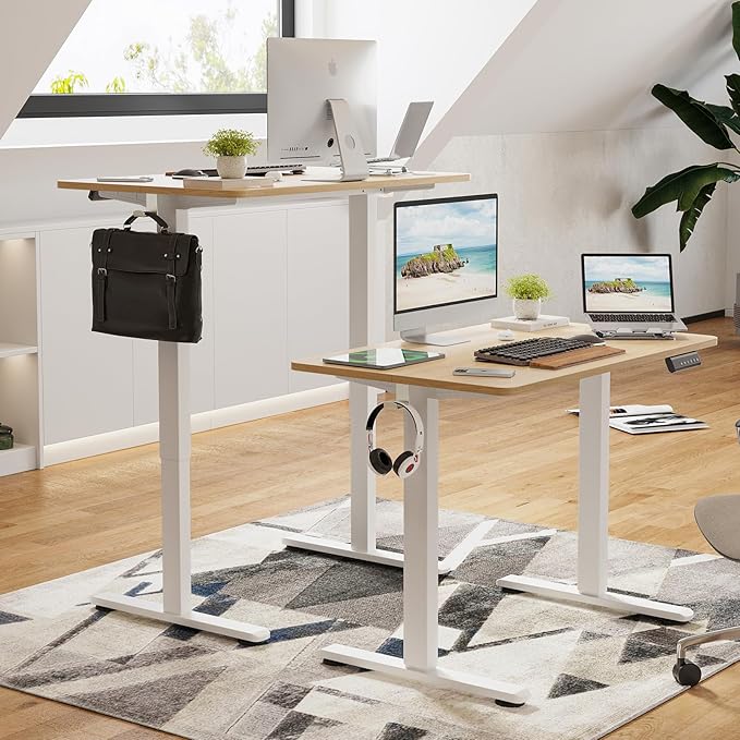 STARY Electric Memory Preset 40 x 24 Inches Adjustable Height Computer Workstation Sit Stand Home Office Desk with Splice Board, 4024, Castin Oak Desktop/White Frame - LeafyLoom