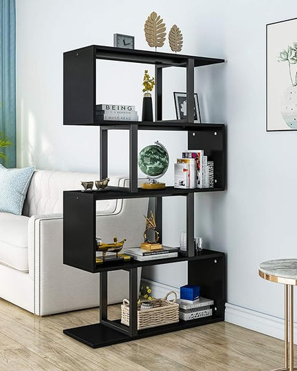YITAHOME 5 Tiers Bookshelf, Modern S-Shaped Z-Shelf Style Bookshelves, Multifunctional Geometric Bookcase Storage Display Shelf for Living Room Bedroom Home Office, Black - LeafyLoom