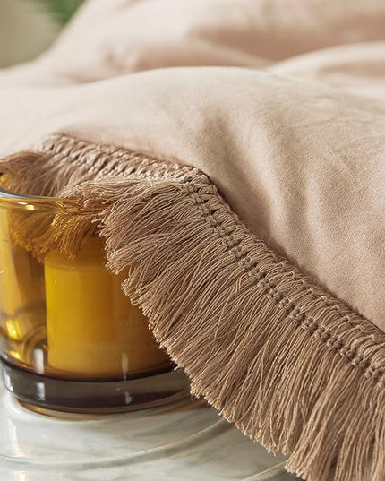 Andency Taupe Comforter Set Full Size, 3 Pieces Boho Tassel Lightweight Bedding Comforter Sets, Tan All Season Soft Fluffy Fringe Bed Set (79x90In Comforter & 2 Pillowcases) - LeafyLoom