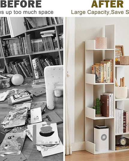VECELO 8 Shelf Storage Tree Bookshelf,Wooden Book Display Shelves for CDs/Movies/Books, FreeStanding Geometric Tree-Shaped Bookcase Storgae Organizers for Home Office, Living Room,Bedroom,White - LeafyLoom
