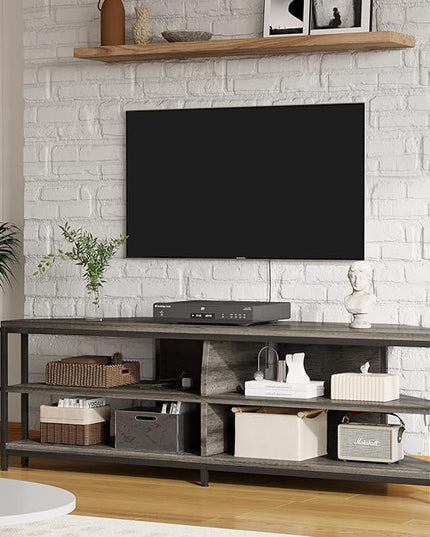 MUTUN Corner TV Stand with Power Outlet, Corner TV Stand for 32 43 50 55 60 Inch TV, Corner Entertainment Center, Industrial TV Console Table for Living Room Bedroom, 55 Inch, Grey Oak - LeafyLoom