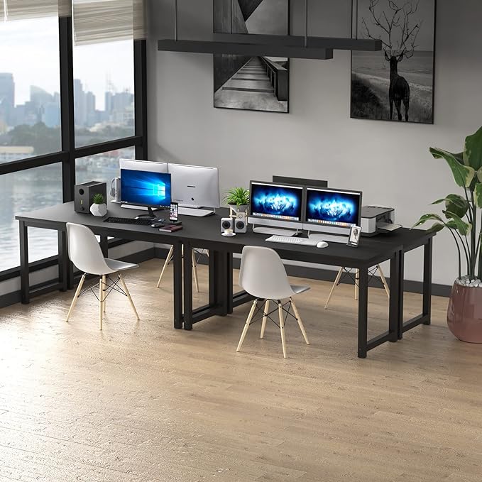 NSdirectModern Computer Desk 63 inch Large Office Desk Writing Study Table for Home Office Desk Workstation Wide Metal Sturdy Frame Thicker Steel Legs, Black. - LeafyLoom