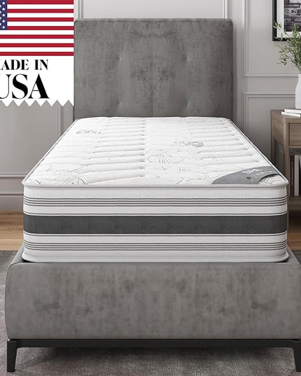 Ottomanson 12" Twin Mattress in a Box Made in USA, Firm Mattress, Hybrid Mattress Cool Improved Airflow with Edge to Edge Pocket Coil, Bed in A Box, Ottopedic - LeafyLoom