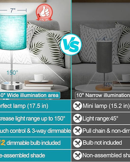 𝟮𝟬𝟮𝟯 𝗡𝗘𝗪 Green Touch Table Lamps Set of 2 with 2 USB & AC Outlet, 3-Way Dimmable Bedside Nightstand Lamps for Bedroom lamps Living Room Nursery, 800 Lumens 5000K Daylight Bulbs Included - LeafyLoom