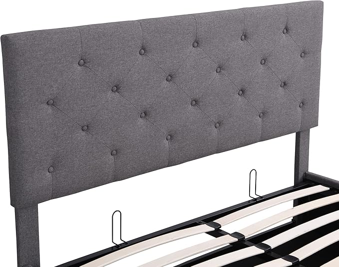Queen Size Upholstered Platform Bed with Hydraulic Storage System, Lift Up Storage Bed Full Size with Headboard and Button Tufted, Wooden Bedframe for Teens Adults - LeafyLoom