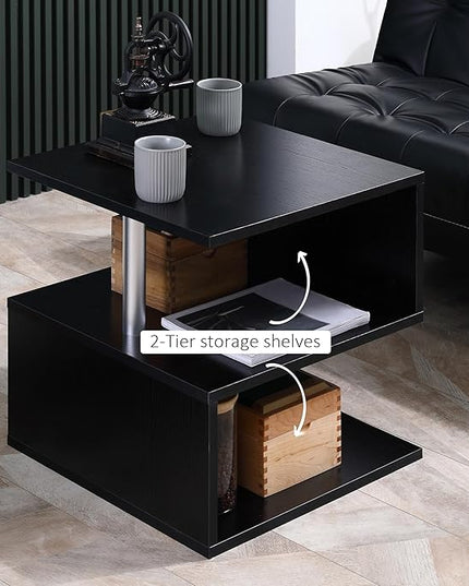 NicBex Coffee Table Wooden Coffee Table with Storage Square Center Tables with Open Shelves and Steel Poles End Table for Living Room, Dining Room, Office, and Bedroom,20" W, Black - LeafyLoom