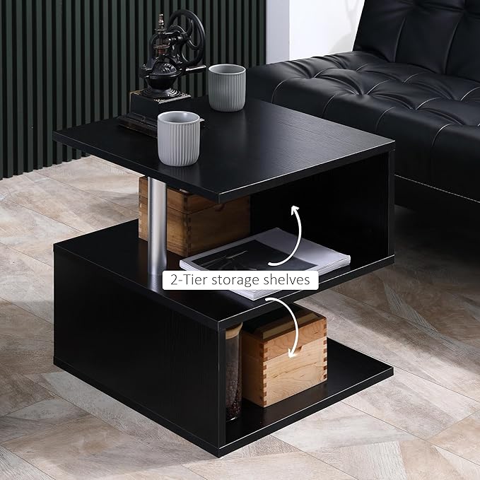 NicBex Coffee Table Wooden Coffee Table with Storage Square Center Tables with Open Shelves and Steel Poles End Table for Living Room, Dining Room, Office, and Bedroom,20" W, Black - LeafyLoom