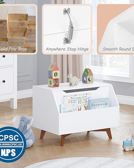 UTEX Kids Toy Box, Wooden Toy Chest, Kids Storage Organizer Bench with Front Book Storage Area for Boys and Girls, Children's Furniture, White - LeafyLoom