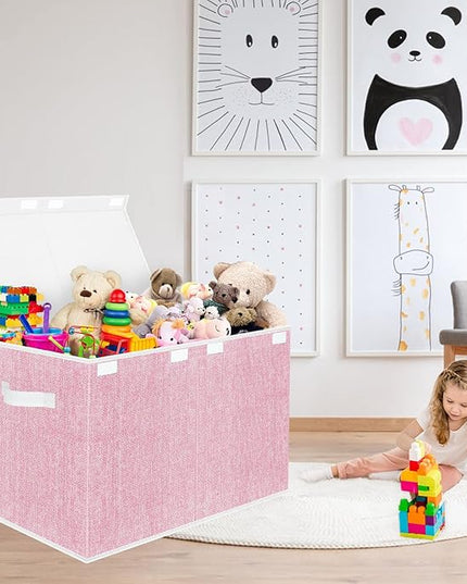 homyfort Large Toy Box Chest for Girls, Kids Toy Bin Storage Organizer with Lid for Babies,Toddlers,Nursery,Playroom (Pink) - LeafyLoom