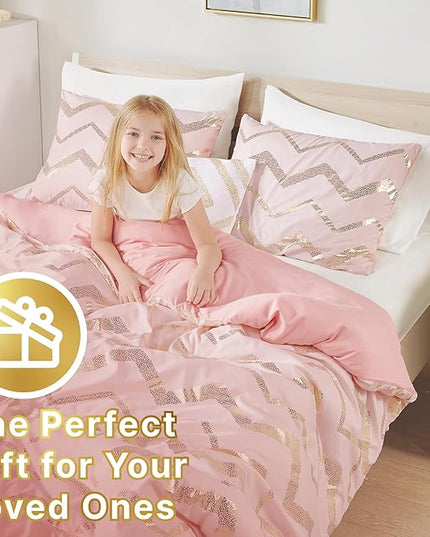Codi Twin Comforter Set for Girls - Cute Pink Bedding Sets for Twin Size Bed - 3 Piece Set for Teen Girl - includes 1 Rose Gold Comforter, 1 Decorative Pillow, 2 Pillow Cases - All Seasons Warm - LeafyLoom