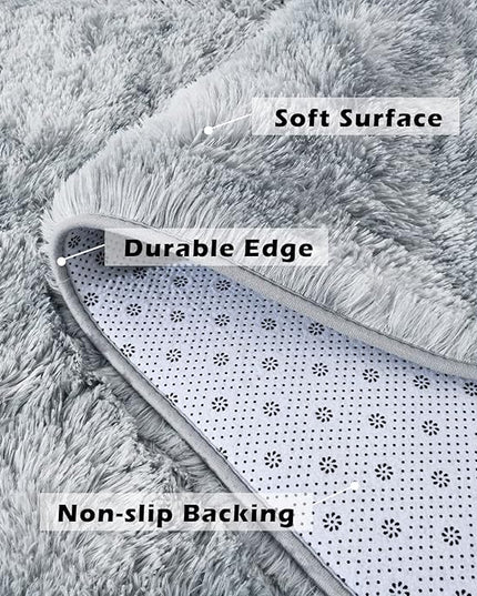 Merelax Soft Shaggy Rug for Kids Bedroom, Oval 2.6'x5.3' Plush Fluffy Rugs for Living Room, Furry Carpet for Teen Girls Room, Anti-Skid Fuzzy Comfy Rug for Nursery, Cute Baby Play Mat,Tie-dyed Grey - LeafyLoom
